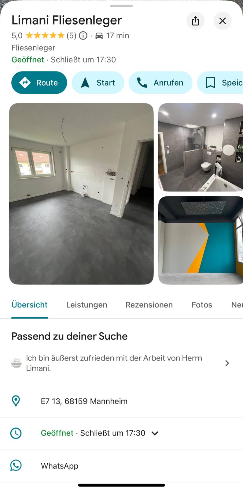 Google Maps Profil von Limani Fliesenleger